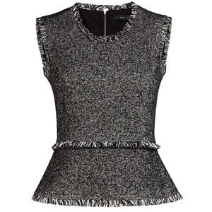 BCBGMAXAZRIA Ruffle Zip Up Marbled Fringe Black Vest Top Shirt – Large